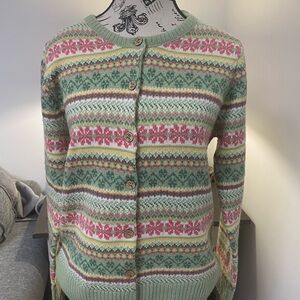 Country Rose Womens Size Small Fair Isle Wool Blend Floral Cardigan Sweater EUC